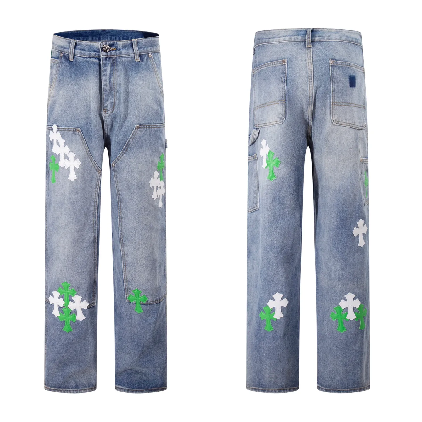 P260 Style No.: H924 Croxin & 𝐂𝐡𝐫𝐨𝐦𝐞 𝐇𝐞𝐚𝐫𝐭 ss25 white and green leather logging work jeans. Styles with different washed textures are very friendly to people with thin legs. The slightly flared version perfectly modifies the leg shape. The timeless and moderate length makes it easy to match and match. It is the basis for various styles and is a must-have in your wardrobe! The fabric is stiff but also makes the upper body soft without losing texture. The washing process is even more perfect. It is a must-have item for everyone! ! ! Washed wheat, hang tag, pants label, three labels complete Color: blue Size: 28-30-32-34-36